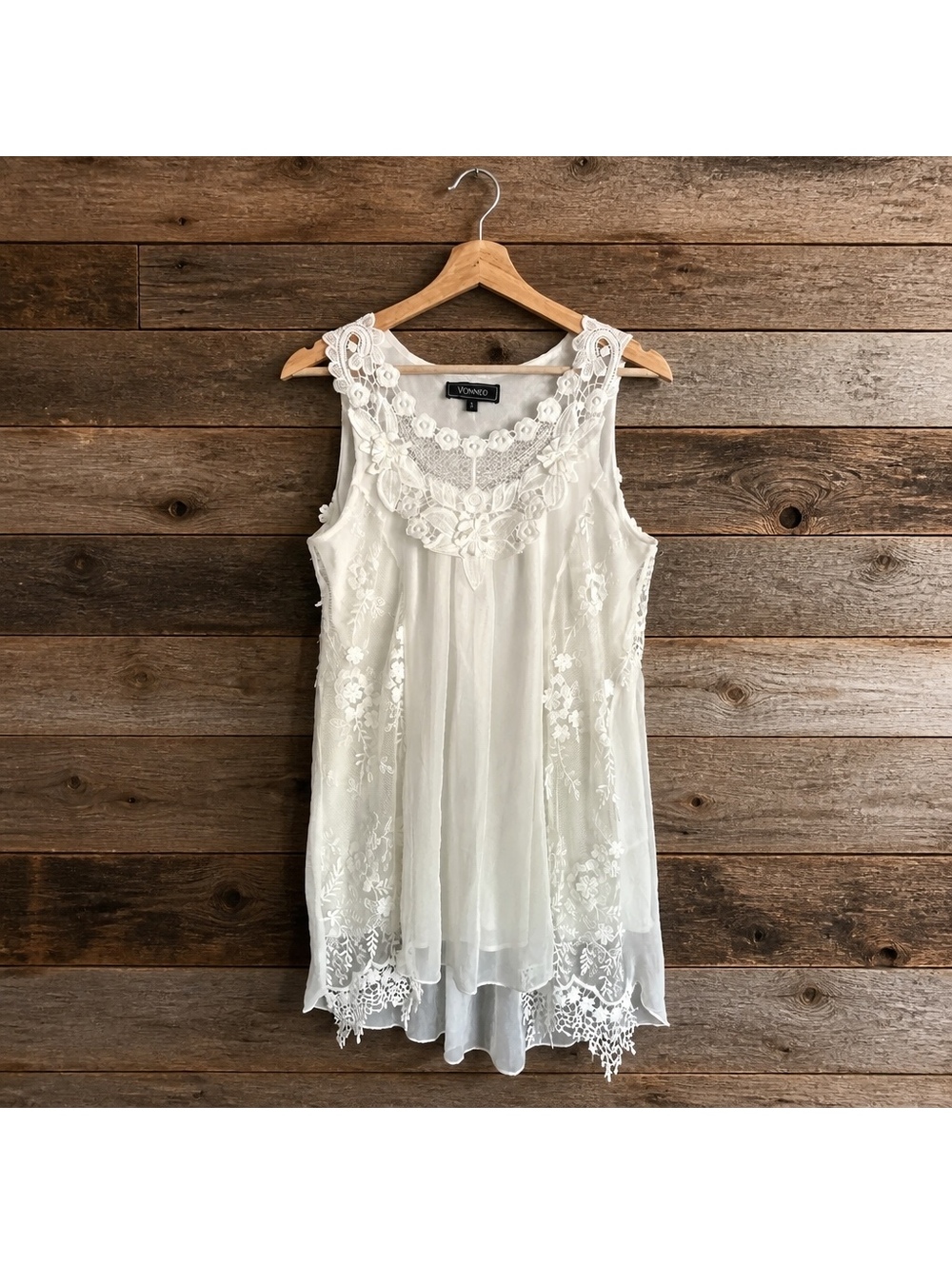 Minkas White Embroidered Sleeveless Tunic Top Size S